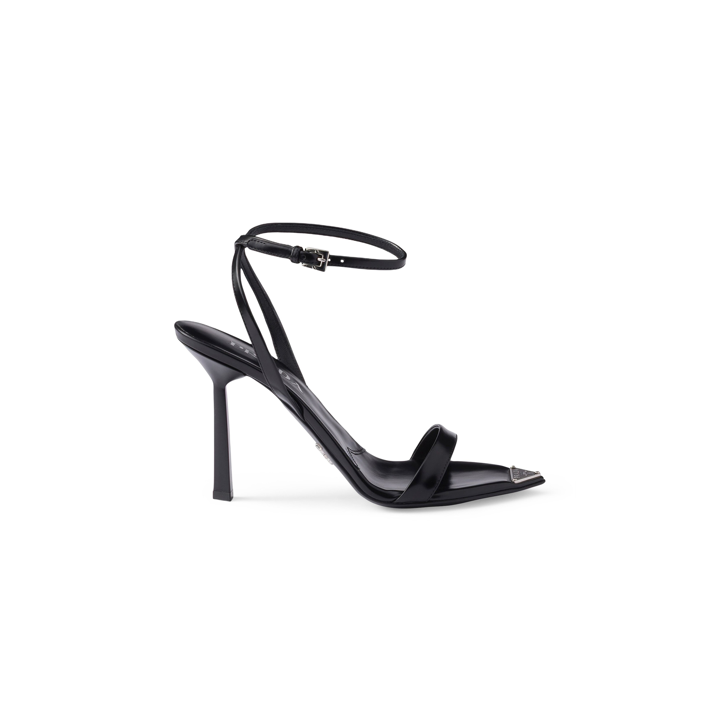 PRADA BRUSHED LEATHER HEELED SANDALS 